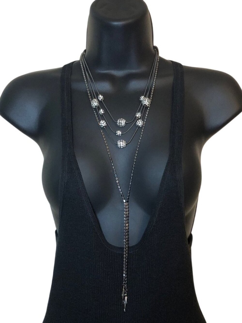 Chico's Brille Layered Disco Ball Station Bead Necklace + Lariat Style Necklace.
